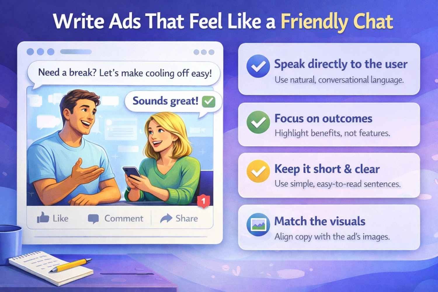 An Infographic image discussing on factors to make Meta Ads engaging and attention grabber.